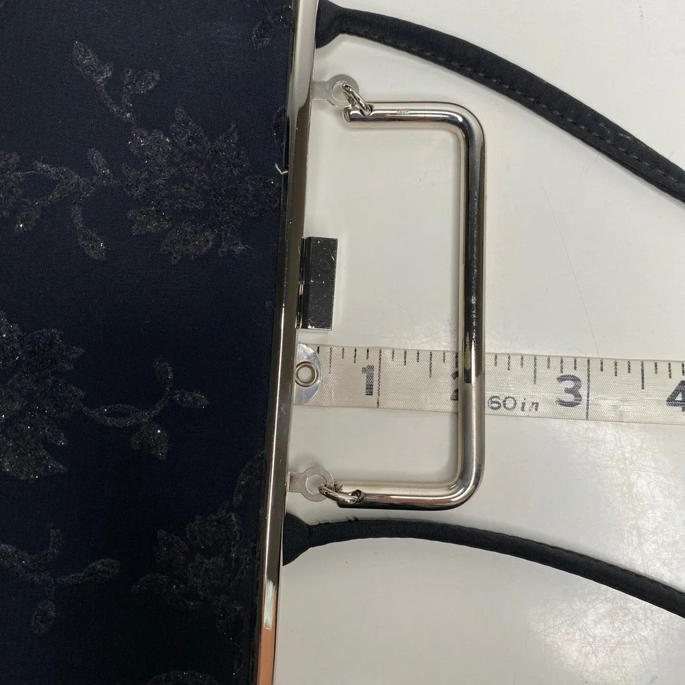 Liz Claiborne Black Floral Glitter Evening Clutch Crossbody Bag Silver‎ Hardware
